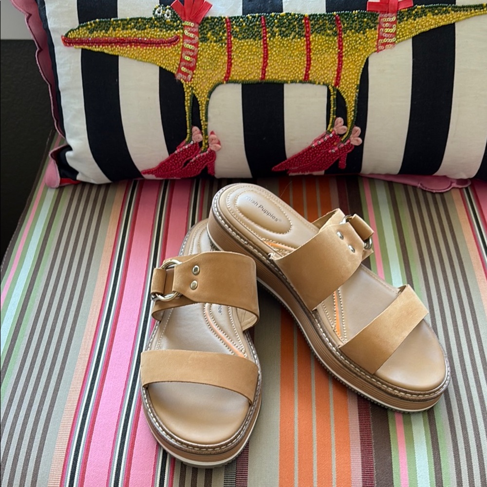 Hush Puppies Tan Platform Sandals with Adjustable Straps